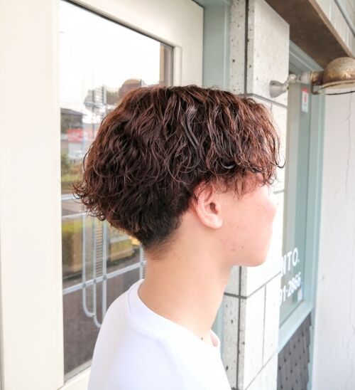 センターパート × 波巻きパーマ
